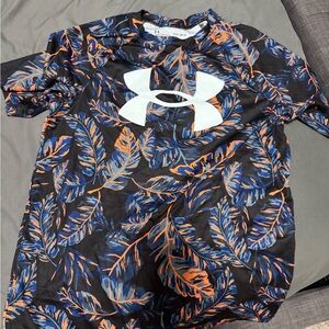 Under Armour Black Shirt with Blue and Orange Leaf Pattern